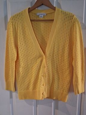 Liz Claiborne Bright Yellow Eyelet V-Neck Cardigan